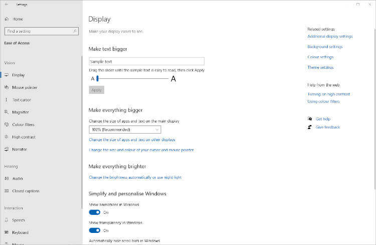 Windows Ease of Access Windows Ease of Access